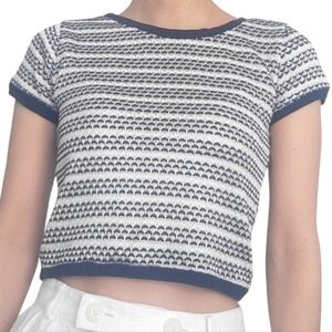 Navy Blue And White Striped Knit T shirt Short sleeve Top Size S